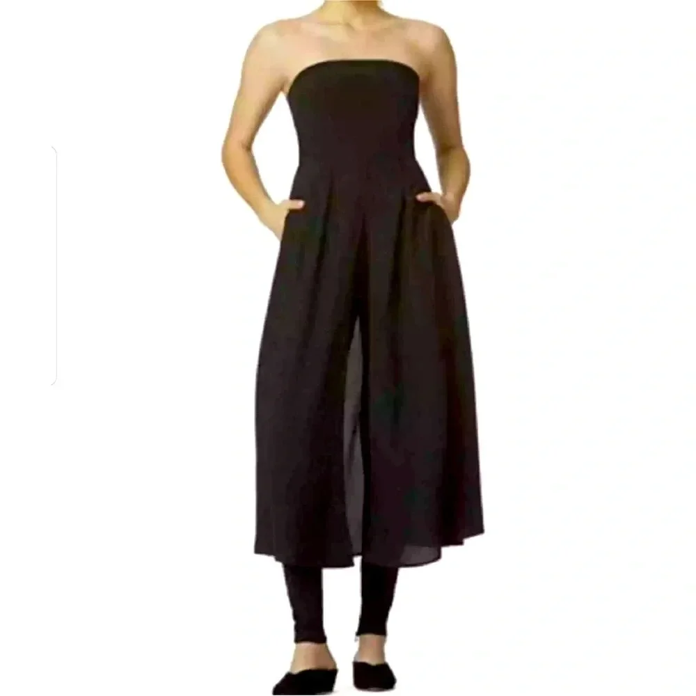 Avec Les Filles Black Strapless Wideleg Jumpsuit